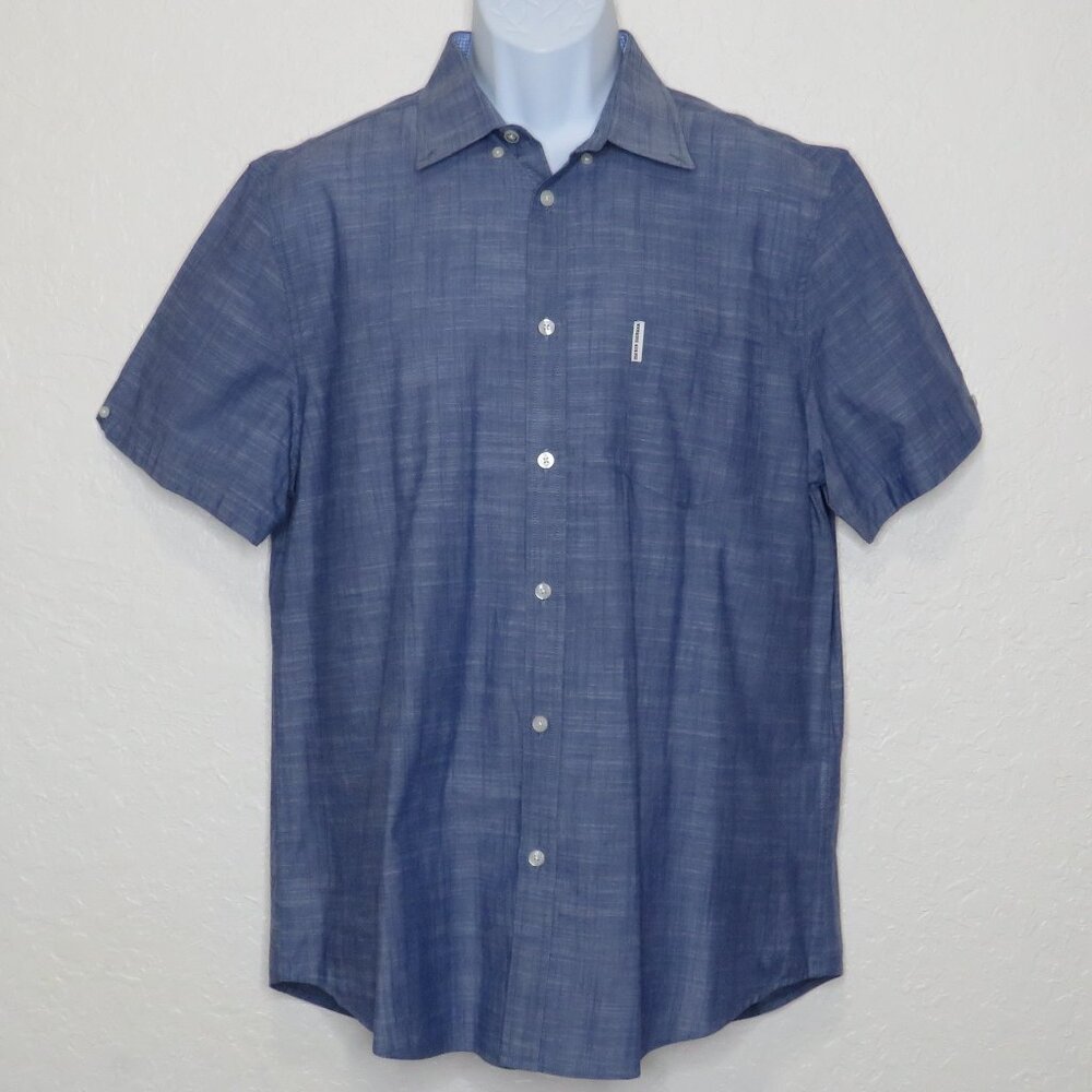 Ben Sherman* Men's Short Sleeve Button Down Curved Hem Chest Pocket Shirt~ Large